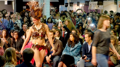 A chocolate bikini is strutted in the live catwalk show. 