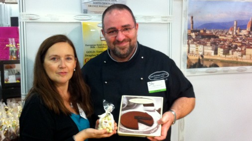 Claudio Pistocchi with some of his award winning products, and Monica Meschini. 
